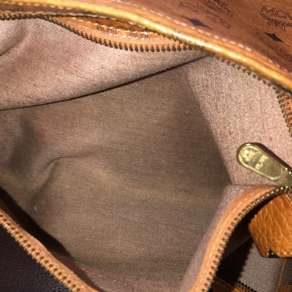 MCM Cognac Visetos Top Zipper Shoulder Briefcase Work Bag Authentic EUC